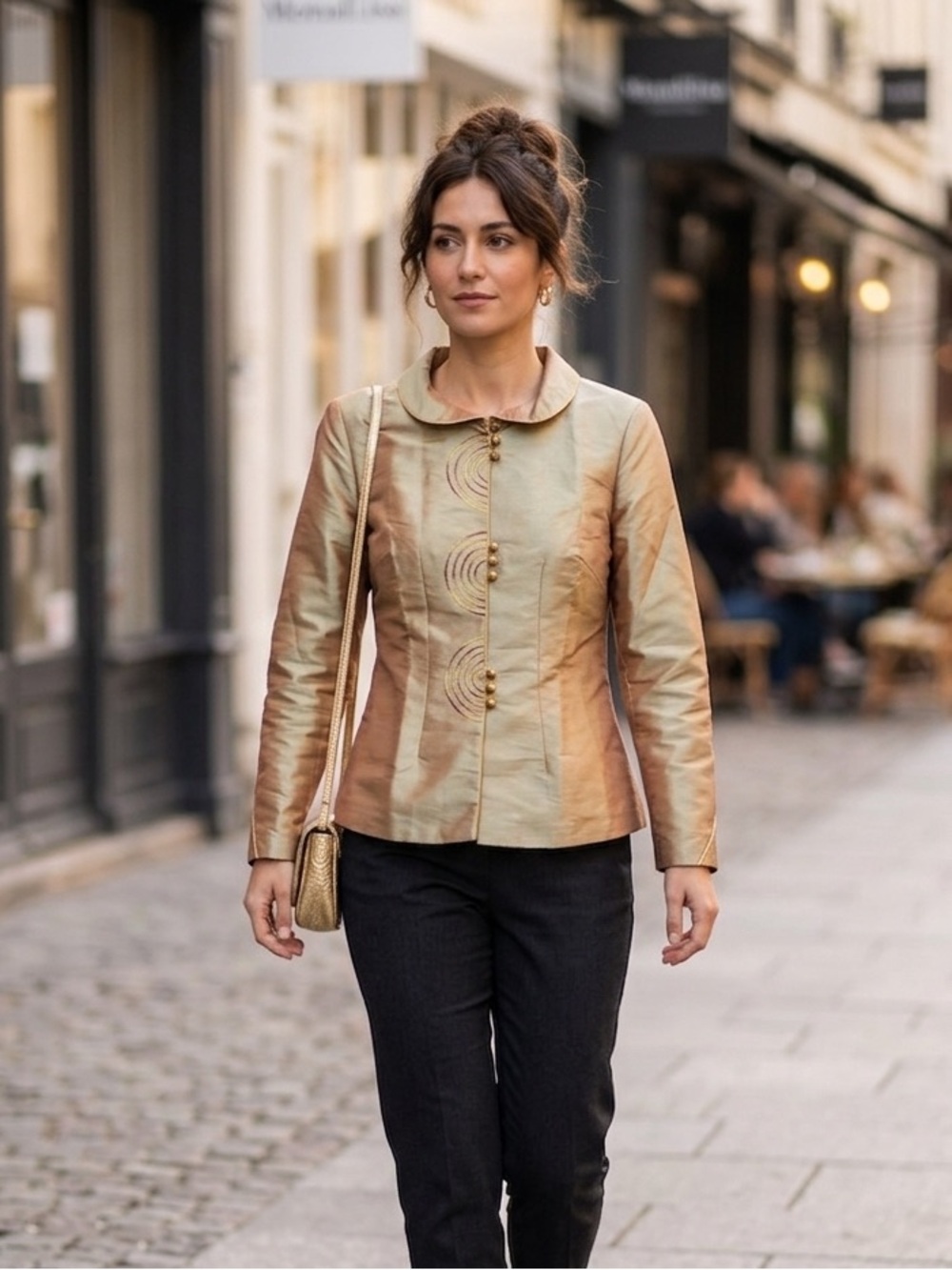 Vintage 100% Silk Gold Embroidered Blazer | S | MonaLisa